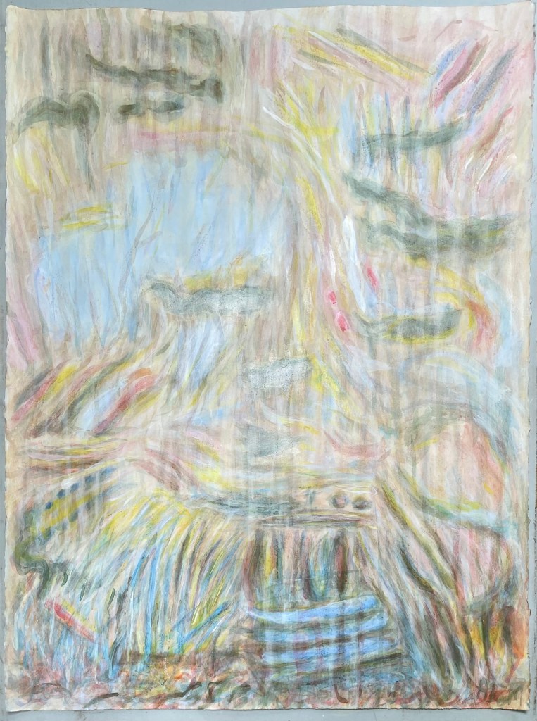 Flow 12 b is another work about a creek that wasn't flowing at the time, though iit still attraced much wildlife to the ponds of water that sat still until something moved and the ripples showed the layers of the still water.